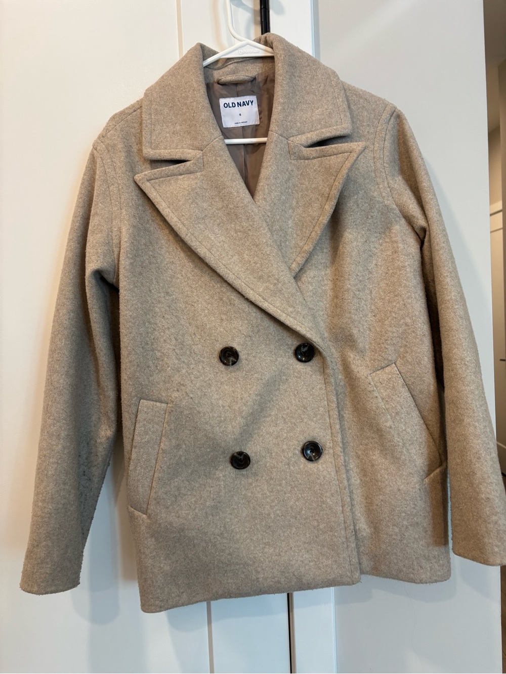 Old Navy Beige Double-Breasted Wool Blend Peacoat